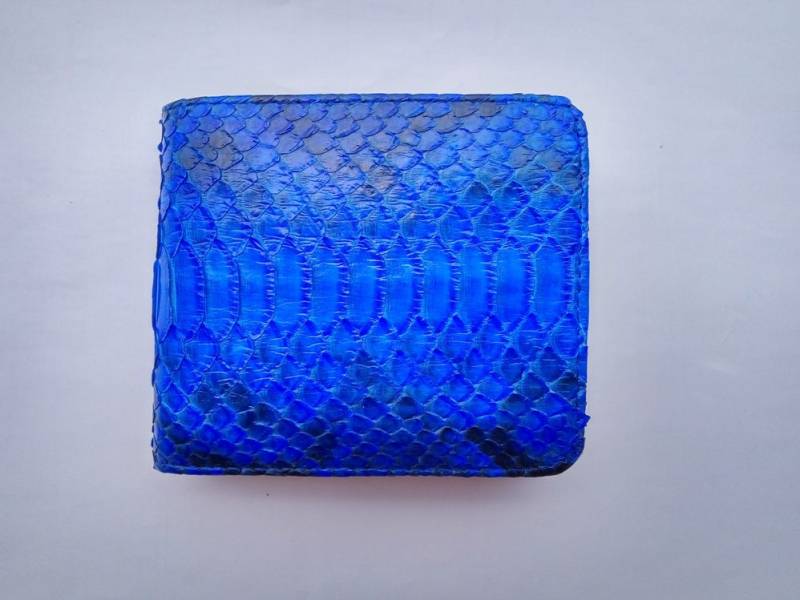 Echte Real Python Schlangenhaut Leder Blau Bifold Brieftasche Handgemacht von RifqyReptile