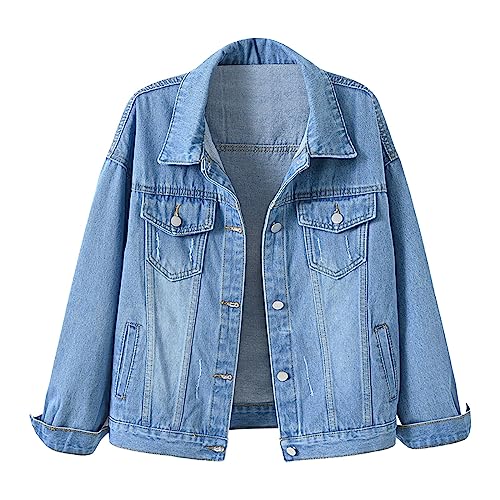 Rifuli # Damen Übergröße Jeansjacke Kurz Baggy Jeansjacke Trucker Jeansjacke, blau, 50 von Rifuli