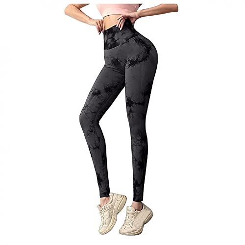 Rifuli Push Up Leggings Damen Tie dye Scrunch Butt Legging Booty Lifting Sportleggins Casual Laufhose Tarnhosen(Black, M) von Rifuli