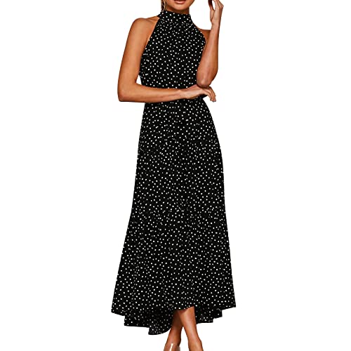Rifuli Sommerkleid Damen Lang Polka Dot Neckholder Flowy Maxikleid, Schwarz , Medium von Rifuli