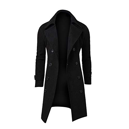 Rifuli Winter Herren schlanker Wintermantel, zweireihiger Baumwoll-Trenchcoat, Revers, Business-Mantel, langer Trenchcoat (M, Schwarz) von Rifuli