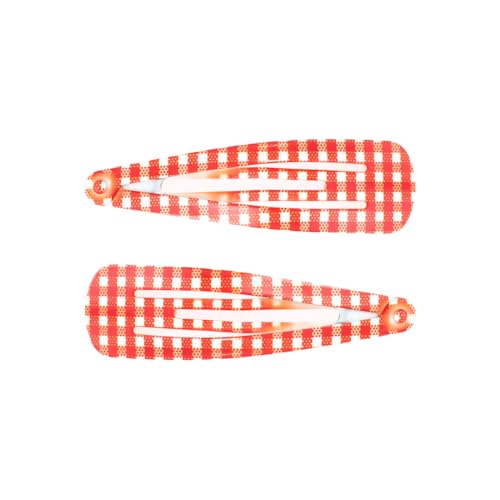 Righe e Pois - Clic Clac Haarspangen aus lackiertem Metall mit Vichy-Karomuster - 7 cm - Haarspangen für Damen und Mädchen - 2er Pack (Rot) von Righe e Pois