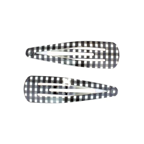 Righe e Pois - Clic Clac Haarspangen aus lackiertem Metall mit Vichy-Karomuster - 7 cm - Haarspangen für Damen und Mädchen - 2er Pack (Schwarz) von Righe e Pois