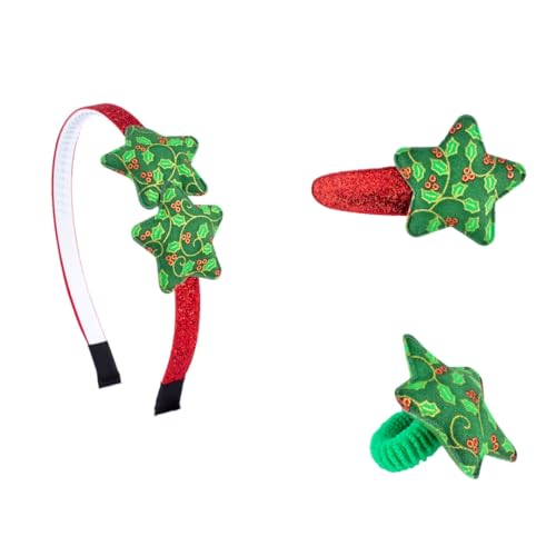 Righe e Pois - Set 3 Haar-Accessoires für Mädchen mit Stern aus Stoff, 1 Haarreif + 1 Haargummi + 1 Klick-Klack-Haarspange (3 Stück) (grün) von Righe e Pois