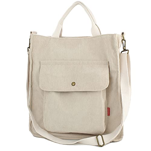 Right 20 Cord Tasche Damen, Täglich Cord Schultertasche Shopper Groß Waschbar Damen Henkeltasche, Cord Umhängetasche für Alltag, Büro, Schulausflug und Einkauf Yoga (Beige) von Right 20