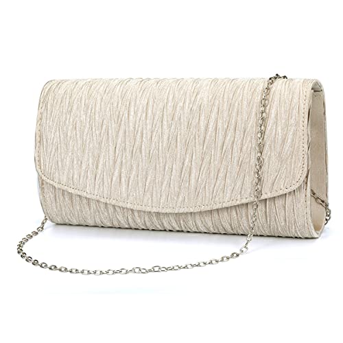 Right 20 Damen Clutch,Elegante Plissiert Kettentasche Handtasche Clutch Umschlag Crossbody Schultertasche Damen Glitzer Tasche Abendtasche Klein Umhängetasche von Right 20