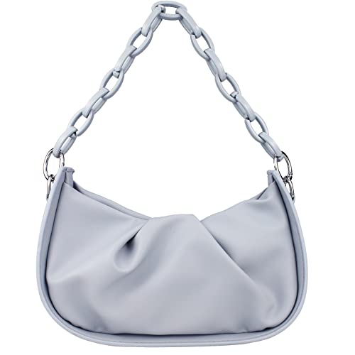 Right 20 Damen Handtasche Klein Mini Schultertasche mit Kette Weiß Umhängetasche Frau Vintage Handtasche Clutch Geldbörse Messenger Bag (Blau-Falten) von Right 20