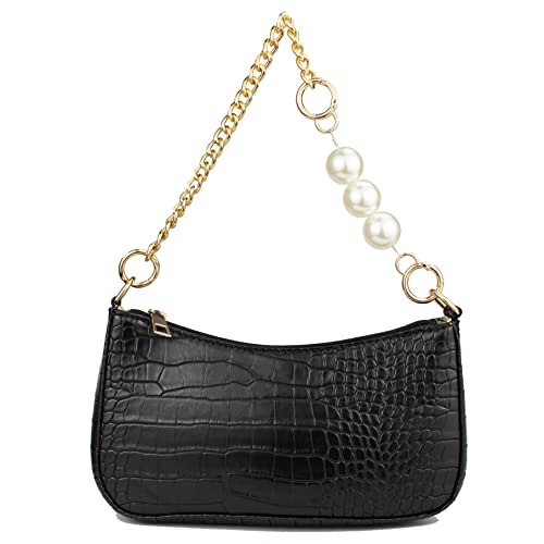 Right 20 Damen Handtasche mit Perlenkette Klein Schultertasche Weiß Damen PU Leder Umhängetasche Frau Vintage Shoulder Mini Handtasche Clutch Geldbörse Messenger Bag von Right 20