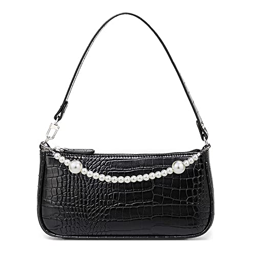 Right 20 Damen Umhängetasche Klein Weiß Mini Schultertasche mit Perlenkette 90s Handtasche Frau Vintage Shoulder Mini Handtasche Clutch Geldbörse Messenger Bag von Right 20