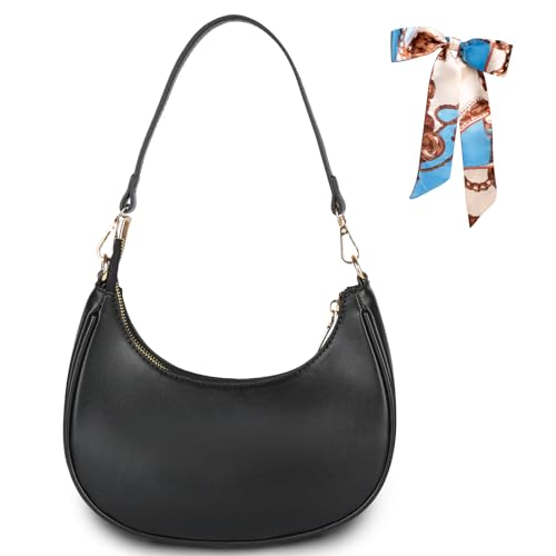 Umhängetasche Damen Hobo Bag Halbmond Schultertasche mit Reißverschluss PU Leder Retro Achsel Tasche Y2k Fashion Handtaschen Geschenk für Frauen Dating Reisen Party Einkaufe (HALFMOON-Schwarz) von Right 20