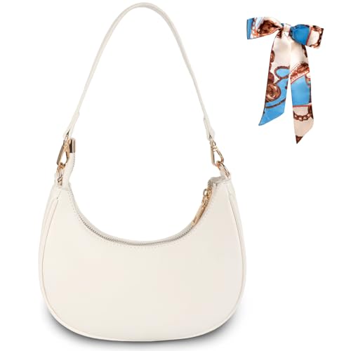 Umhängetasche Damen Hobo Bag Halbmond Schultertasche mit Reißverschluss PU Leder Retro Achsel Tasche Y2k Fashion Handtaschen Geschenk für Frauen Dating Reisen Party Einkaufe (HALFMOON-Weiß) von Right 20