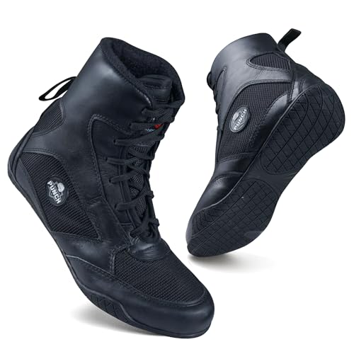 Rightpunch Atmungsaktive Boxschuhe Herren Damen Jugend Rutschfest Leichte Training Boxschuhe mit Gummisohle, Schwarz, 42 EU von Right Punch