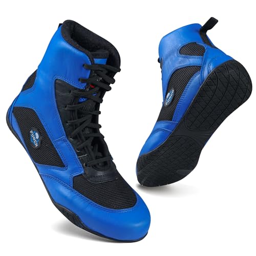 Rightpunch Atmungsaktive Boxschuhe Herren Damen Jugend Rutschfest Leichte Training Boxschuhe mit Gummisohle, blau / schwarz, 38 EU von Right Punch