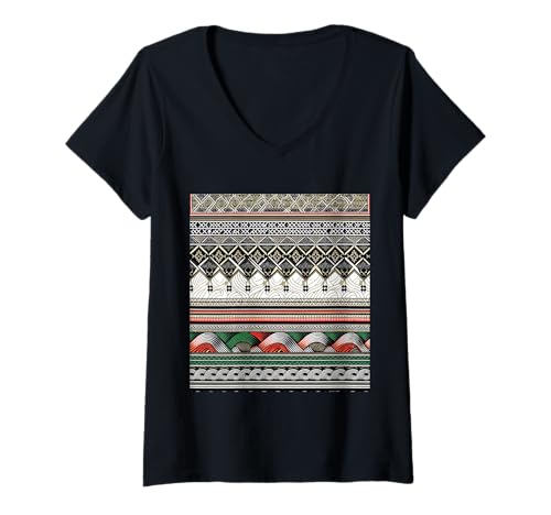 Damen Buntes palästinensisches Keffiyeh-Muster T-Shirt mit V-Ausschnitt von RightUR Palestinian Keffiyeh Pattern
