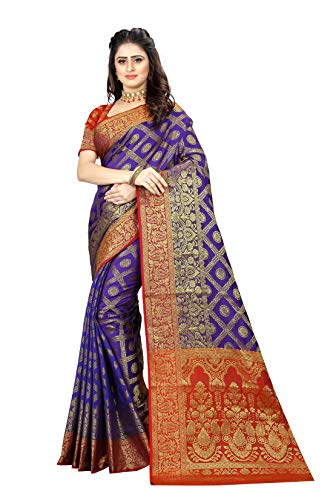 Rihana fashion Sarees for Women Banarasi Art Silk Woven Work Saree l Indian Wedding Ethnic Sari & Bluse Piece – 9020 - Violett - Einheitsgröße von Rihana fashion