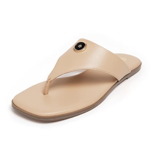 Rihero Damen-Flip-Flops mit quadratischem Zehenbereich, flache Sandalen, Sommer, bequem, zum Hineinschlüpfen, Strandsandalen, Hautfarben, 39 EU von Rihero
