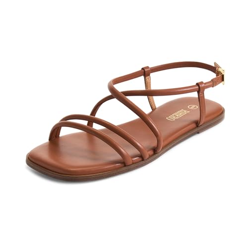Rihero Damen Riemchensandalen Sommer Schnürschuh Offene Zehen Bequeme Slip-On Knöchelriemchen Sandalen, Braun, 7 von Rihero