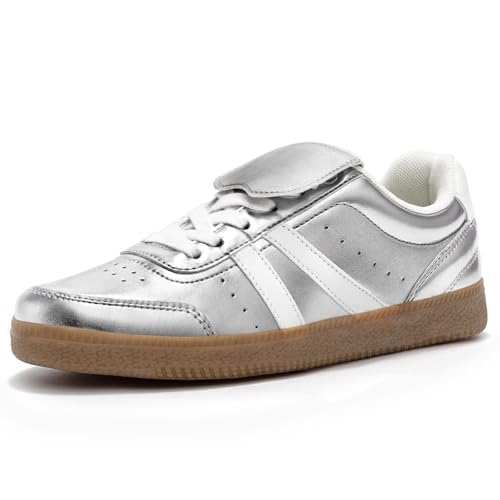 Rihero Modische Damen-Sneaker, Tennis, Wanderschuhe, Schnürung, bequem, rutschfest, Freizeit-Sneaker, silber, 42 EU von Rihero