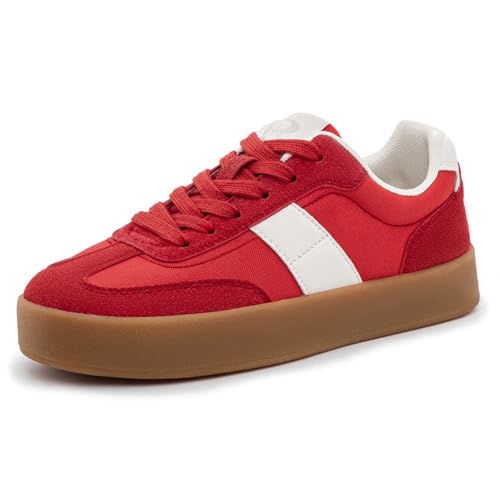Rihero Plateau-Sneaker für Damen, bequem, modisch, Retro-Sneaker, lässig, rutschfest, Tennis, Walking-Schuhe, Rot/Ausflug, einfarbig (Getaway Solids), 37 EU von Rihero