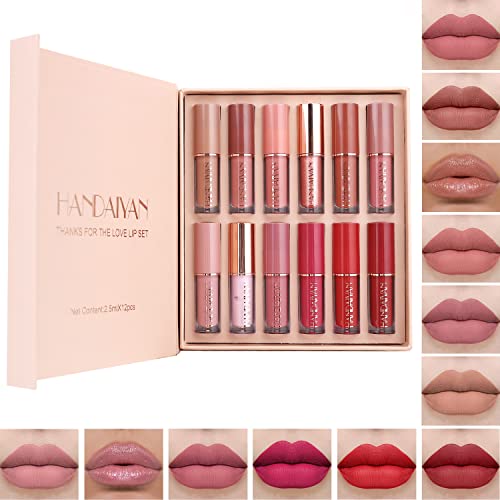 Rihsay Lippenstift Set 12 Farben Flüssiger Matt Lippenstift Wasserfest Lipgloss Langanhaltend Kosmetik für Damen Mädchen Geburtstag Geschenk von Rihsay
