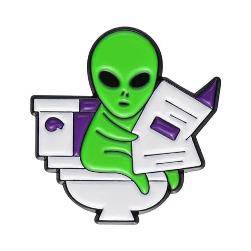 Riiichflowshop Einzigartige Anstecknadel mit einem Alien der Zeitungen liest. Alien-Abzeichen. Kreatives Accessoire. Alien-Anstecknadel. Auffällige Brosche. Anstecknadel. Kleidungsschmuck von Riiichflowshop