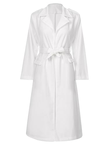 Riismen Damen Mantel Warm Im Winter Herbst Jacke Langer Mantel Trenchcoat Klassisch Winddicht Outdoor Kleidung Mit Gürtel Geeignet Weiß L von Riismen
