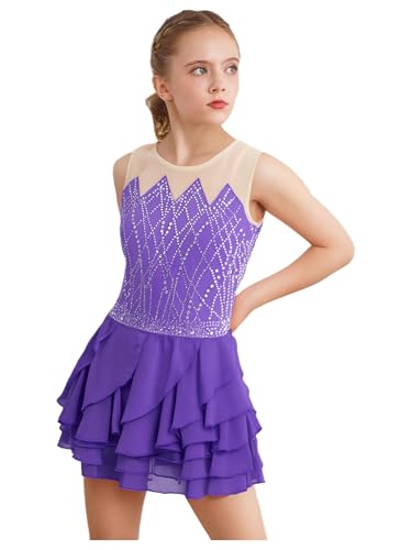 Riismen Tutu Kleid Eiskunstlauf Kinder Ballettkleid Latein Tanz Jazz Modern Mit Integrierter Slip Druckknöpfe Performance Lila 122-128 von Riismen