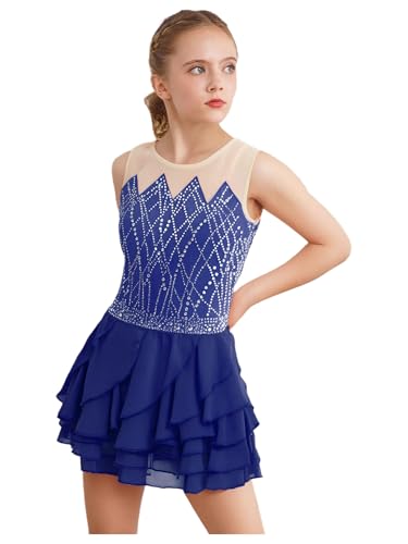 Riismen Tutu Kleid Eiskunstlauf Kinder Ballettkleid Latein Tanz Jazz Modern Mit Integrierter Slip Druckknöpfe Performance Marineblau 158-164 von Riismen