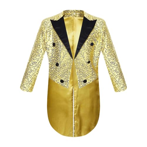Riismen Zauberer Zirkus Kinder Kostüm Mantel Anzug Smoking Hochzeit Party Taufe Glitzer Junge Jacke Geburtstag Feier Frack Jacke 5 14 Jahre Gold 110-116 von Riismen