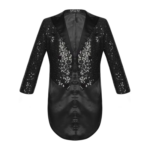 Riismen Zauberer Zirkus Kinder Kostüm Mantel Anzug Smoking Hochzeit Party Taufe Glitzer Junge Jacke Geburtstag Feier Frack Jacke 5 14 Jahre Schwarz 122-128 von Riismen