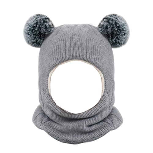 Riisoyu Kleinkind Baby SchalMütze warm Niedlich, Babymütze Strickmütze mit Bommel Samtfutter Kinder 2 in 1 Wintermütze mit Samtfutter Earflap Mütze für Baby 2-7 Jahre von Riisoyu