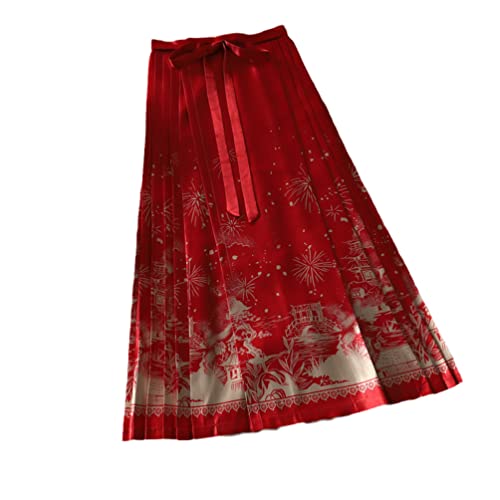 Hanfu-Pferdegesicht-Rock,Chinesischer Stil-Rock, Sommer-Vintage-Nationalstil, chinesischer verbesserter Hanfu-Rock, Plissierte Pferdegesichtsröcke for Frauen (Color : C478 Skirt, Size : Medium) von Rikcat