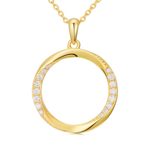 Diamonds Circle of Life Necklace for Women,18K Yellow Gold Plated 925 Sterling Silver Eternity Mobius Circle Pendant Necklaces with Lab Grown Diamond Jewelry Gifts 45+5 cm von Rikelus