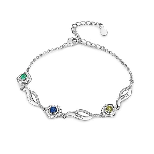 Personalisiertes Armbänder Fußkettchen mit 1–4 Geburtssteinen und Eingravierten Namen Für Frauen, Sterlingsilber Personalisiertes Fußkettchen, Schmuckgeschenk Geburtstag (3 Geburtsstein + 3 Name) von Rikelus