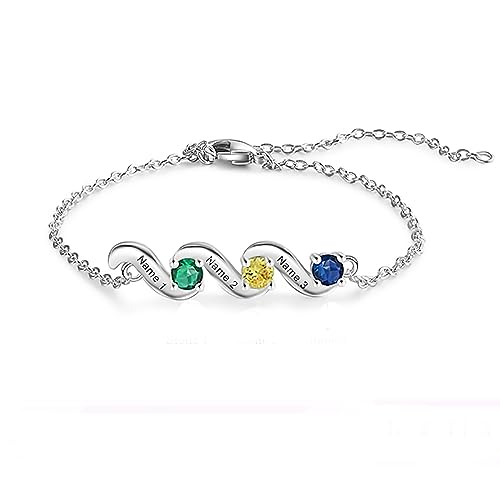Personalisiertes Armbänder Fußkettchen mit Unendlichkeitssymbolen für Frauen, Sterlingsilber individuell gestaltetes Fußkettchen mit 2–5 Geburtssteinen gravierter Name (3 Geburtssteine ​​+ 3 Namen) von Rikelus