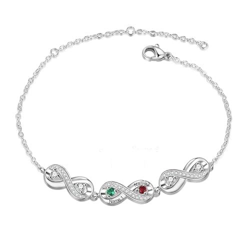 Personalisiertes Fußkettchen mit 2–6 Geburtssteinen und eingravierten Namen für Frauen, Fußkettchen aus Sterlingsilber mit Geburtssteinen, Schmuckgeschenk zum Geburtstag (2 Geburtssteine ​​+ 2 Namen) von Rikelus