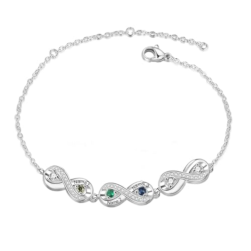 Personalisiertes Fußkettchen mit 2–6 Geburtssteinen und eingravierten Namen für Frauen, Fußkettchen aus Sterlingsilber mit Geburtssteinen, Schmuckgeschenk zum Geburtstag (3 Geburtssteine ​​+ 3 Namen) von Rikelus