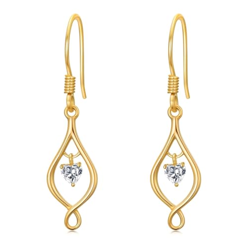 RIKELUS 9k Echtgold Unendlichkeit Fallen Ohrringe für Damen, 375/9ct Gold Gelbgold Herzschliff-Moissanit Unendliche Liebe Baumeln Ohrringe Jubiläum Weihnachten Geburtstag Geschenke für Ihr Gattin von Rikelus