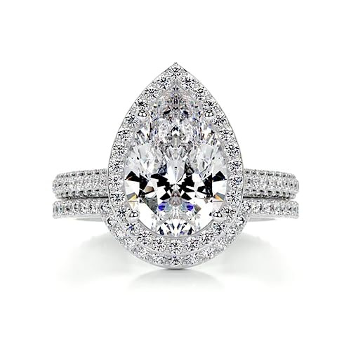 Rikelus 14K Massivgold 1 Carat Center Moissanite Verlobungsring-Sets, Brautring-Set im Birnenschliff Hochzeit Jahrestag Valentinstag Geburtstag für Frau Frau Freundin von Rikelus