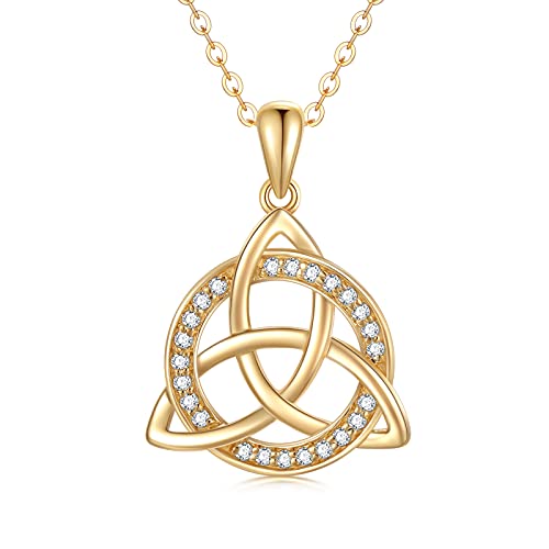 Rikelus 375/9K Echtgold Keltischer Knoten Anhänger Halskette für Damen,Gelbgold Irish Trinity Circle Halsketten Bestes Geburtstagsgeschenk für Mutter Frau Mädchen von Rikelus