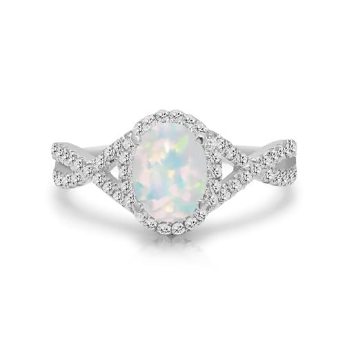 Rikelus 9K 14K 18K Gold Opal Infinity Verlobungsring für Damen, 1 Carat Mitte oval geschliffener weißer Opalring Schmuckgeschenk für Jahrestag Hochzeit (Sterlingsilber) von Rikelus