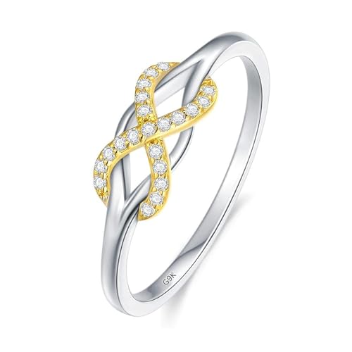 Rikelus 9K Massivgold Unendlichkeit Liebe Band Ring, 375/9ct Echtgold Keltisches Liebesknotensymbol Natürlicher Diamant Ring Ewig Endlos Verlobungsring Jubiläum Hochzeit Band für Frauen Größe 8.5 von Rikelus