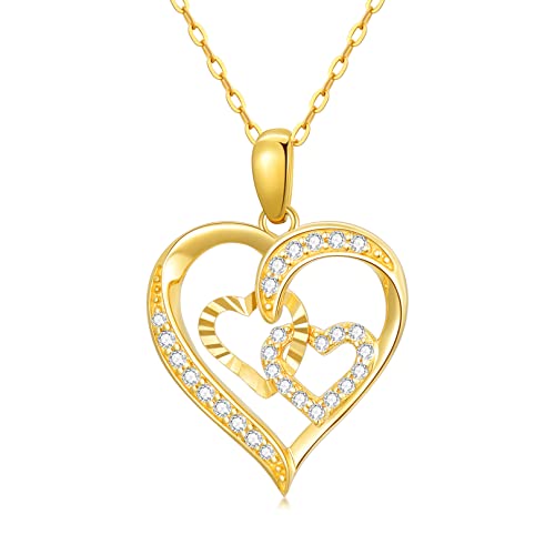 Rikelus 9k Echt Gold Herz Halskette für Damen, 9 ct/375 Gold Herz Anhänger Halskette Drei Herzen Schmuck Geschenke zum Jubiläum Geburtstags Weihnachten 40+5cm von Rikelus