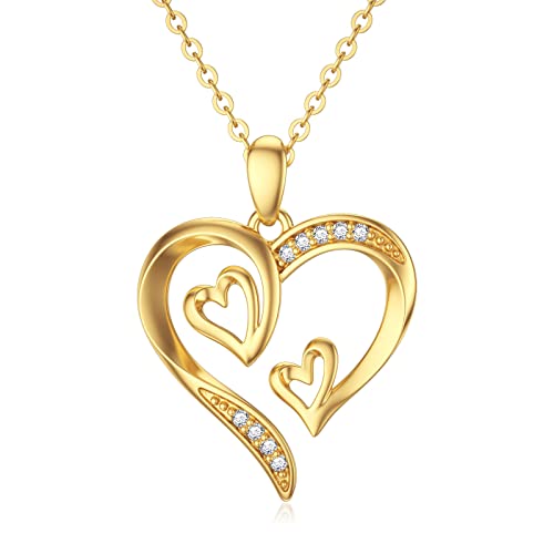 Rikelus 9k Echt Gold Herz Halskette für Damen, 9 ct/375 Gold Herz Anhänger Halskette Drei Herzen Schmuck Geschenke zum Jubiläum Geburtstags Weihnachten 40+5cm von Rikelus