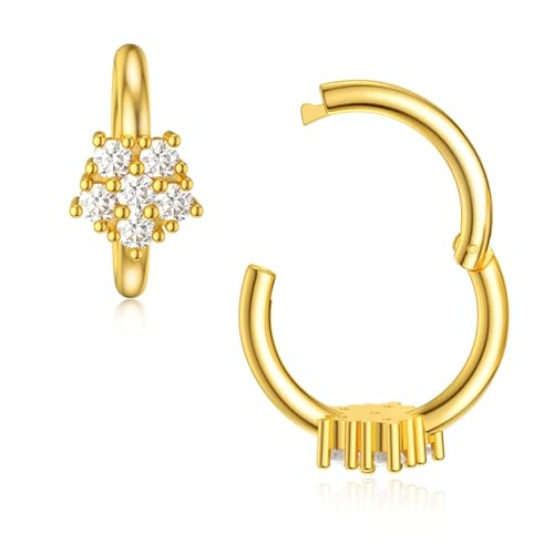 Rikelus 9k Echtgold Blume Nasenring für Frauen mit funkelnden Zirkonia, 1 Stück 375/9ct Gelbgold Kleiner Reifen Ohrring Nasenring Feines Schmuckgeschenk Muttertag Geburtstag für Sie Freundin 18 Gauge von Rikelus