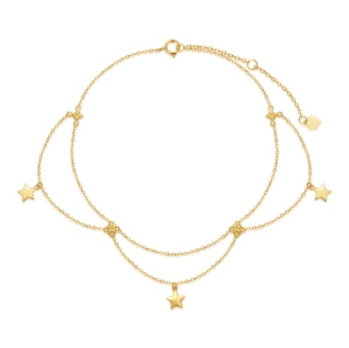 Rikelus 9k Echtgold Stern Fußkette für Damen Frauen,375/9ct Gold Fußkettchen Stern Fusskettenchen Schmuck Geschenke für Geburtstag Weihnachten 20+5 cm von Rikelus