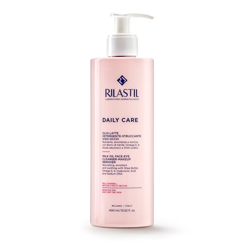 Rilastil Daily Care Reinigungsmilchöl für Gesicht und Augen, nährender Make-up-Entferner für empfindliche und trockene Haut, beruhigend und beruhigend mit Sheabutter, Hyaluronsäure, 400 ml von Rilastil