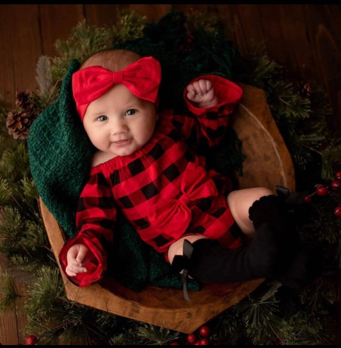 Baby Mädchen Weihnachtsoutfit | Neugeborenen Weihnachts Outfit Buffel Karierter Säuglingsbaby-Mädchen Strampler Weihnachten Langarm von RileyGraceFashion