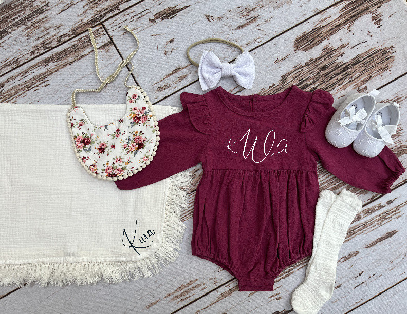 Personalisierte Neugeborenen Mädchen Coming Home Outfit | Säuglingsmädchen Kleidung Für Den Herbst Sommer Leinen Langarm Strampler von RileyGraceFashion