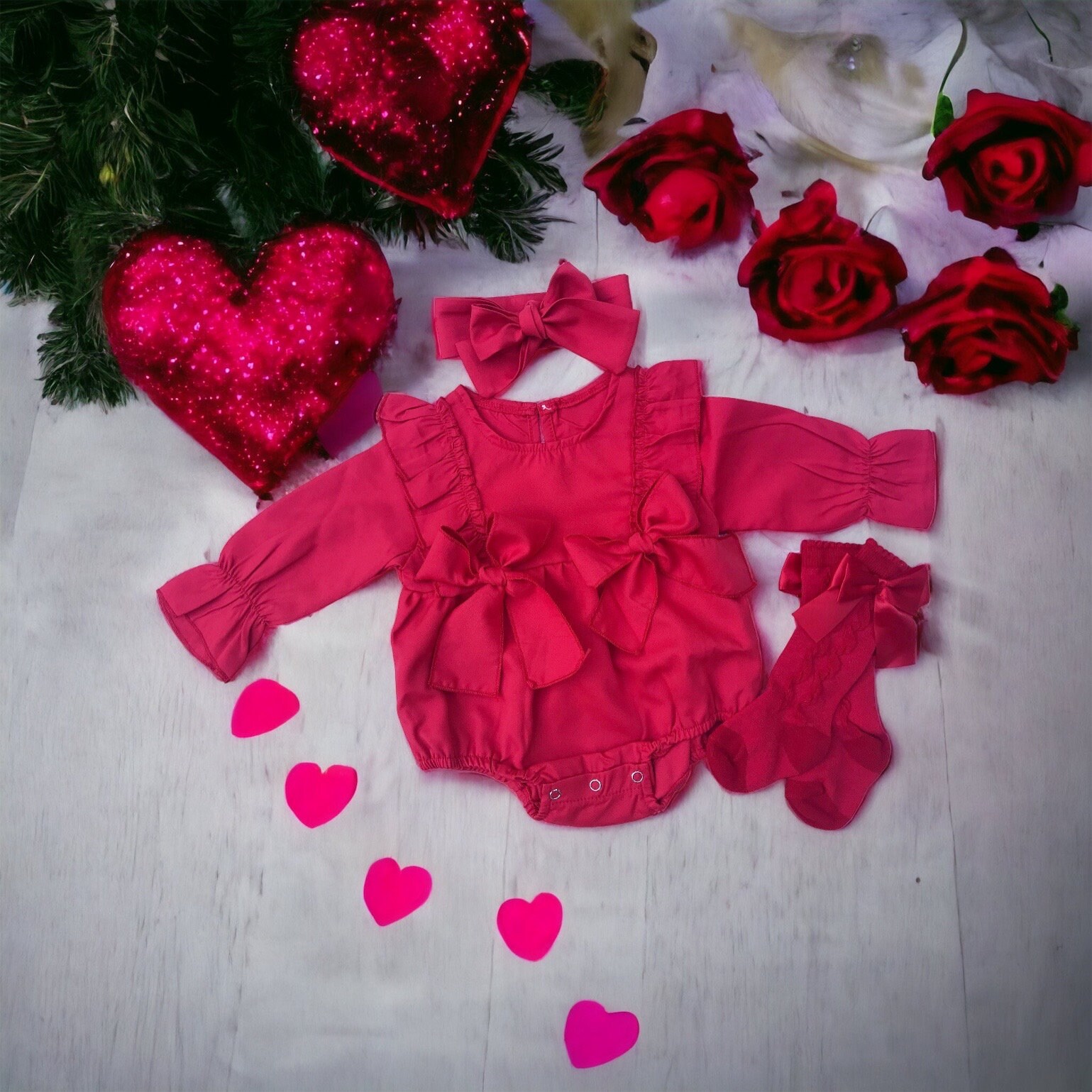 Valentinstag Baby Mädchen Strampler | Kleinkind Kleidung Rotes Outfit Langarm von RileyGraceFashion